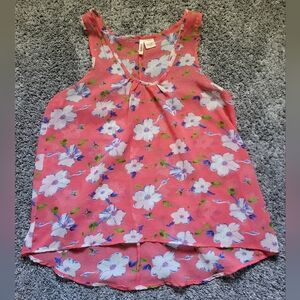 Floral Pink Sleeveless Top Size Medium Coral Color Sheer Tank